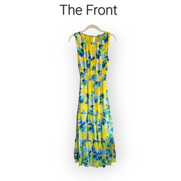 XS Draper James Clip-Dot Tiered Maxi Dress in Yellow/Blue - Picture 3 of 10